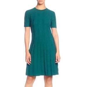 Catherine Malandrino Green Raised Graphic Knit Style Dress Sz L